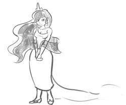 Size: 820x684 | Tagged: safe, artist:leadhooves, princess luna, human, clothes, dress, humanized, monochrome, solo