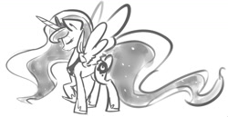 Size: 1280x661 | Tagged: safe, artist:leadhooves, princess luna, alicorn, pony, female, horn, mare, monochrome, solo