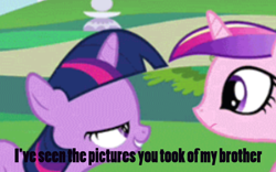 Size: 1280x800 | Tagged: safe, screencap, princess cadance, shining armor, twilight sparkle, alicorn, pony, unicorn, caption, female, image macro, implied incest, incest, male, meme, needs more jpeg, shiningsparkle, shipping, straight