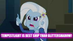 Size: 896x500 | Tagged: safe, derpibooru import, edit, edited screencap, screencap, trixie, equestria girls, rainbow rocks, engrish, female, grammar error, image macro, implied glittershadow, implied lesbian, implied shipping, implied tempestlight, meme, solo, text, trixie yells at everything