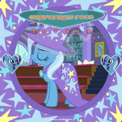 Size: 2000x2000 | Tagged: safe, artist:grapefruitface1, derpibooru import, edit, trixie, pony, europe (band), grapefruit face, parody, single cover