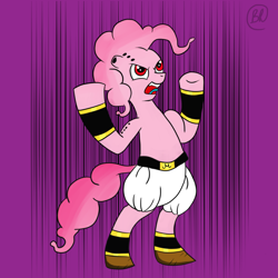 Size: 900x900 | Tagged: safe, artist:feralroku, pinkie pie, earth pony, pony, crossover, dragon ball, dragon ball z, majin buu, solo, transformation