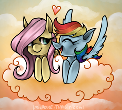 Size: 865x774 | Tagged: safe, artist:miupoke, fluttershy, rainbow dash, pegasus, pony, female, flutterdash, lesbian, shipping