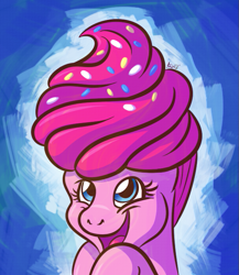 Size: 565x652 | Tagged: safe, artist:anzicorn, pinkie pie, earth pony, pony, alternate hairstyle, female, mare, pink coat, pink mane, solo