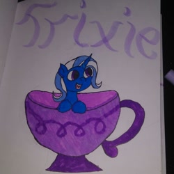Size: 1062x1062 | Tagged: safe, derpibooru import, trixie, pony, cup, photo, teacup, that pony sure does love teacups, traditional art