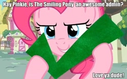 Size: 686x428 | Tagged: safe, pinkie pie, earth pony, pony, female, mare, meta, pink coat, pink mane, solo, the smiling pony