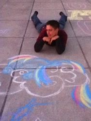 Size: 720x960 | Tagged: safe, rainbow dash, brony, chalk, chalk drawing, irl, meta, street art, traditional art