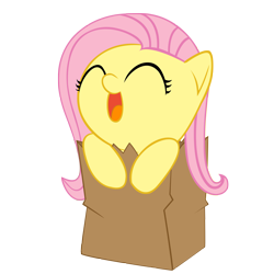 Size: 4000x4000 | Tagged: safe, artist:tateyfairrain, derpibooru import, fluttershy, pegasus, pony, absurd resolution, baby, baby pony, babyshy, bag, chibi, cute, diabetes, eyes closed, female, happy, heart attacks in the comments, hnnng, open mouth, paper bag, pony in a bag, shyabetes, simple background, smiling, solo, tiny, transparent background, vector, weapons-grade cute, younger