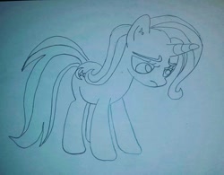 Size: 1080x844 | Tagged: safe, derpibooru import, trixie, pony, unicorn, blue coat, female, horn, mare, sketch, solo, two toned mane