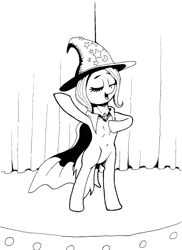 Size: 995x1367 | Tagged: safe, artist:friendshipishorses, derpibooru import, trixie, pony, unicorn, bipedal, chest fluff, monochrome, newbie artist training grounds, solo, stage