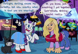 Size: 1280x896 | Tagged: safe, artist:sketchinetch, derpibooru import, opalescence, rarity, twilight sparkle, pony, unicorn, costume, dorothy gale, nightmare night, tara strong, the wizard of oz