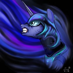 Size: 800x800 | Tagged: safe, artist:coke-brother, nightmare moon, princess luna, alicorn, pony, gritted teeth, helmet, solo