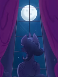 Size: 768x1024 | Tagged: safe, artist:lumepone, princess luna, alicorn, pony, moon, night, rear view, s1 luna, sitting, solo