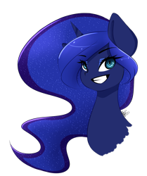 Size: 967x1156 | Tagged: safe, artist:gelay-gulay, princess luna, alicorn, pony, grin, portrait, simple background, solo, transparent background