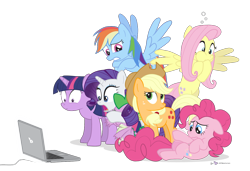 Size: 1240x850 | Tagged: safe, artist:dm29, derpibooru import, applejack, fluttershy, pinkie pie, rainbow dash, rarity, spike, twilight sparkle, unicorn twilight, dragon, earth pony, pegasus, pony, unicorn, apple, cannot unsee, computer, female, food, group, implied porn, internet, laptop computer, male, mane seven, mane six, mare, meme, nausea, nauseous, reaction image, shrunken pupils, sick, simple background, transparent background, traumatized