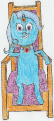 Size: 255x570 | Tagged: safe, artist:mrjaspertucker, derpibooru import, trixie, pony, atg 2019, chair, horn, horn ring, jewelry, newbie artist training grounds, solo, traditional art