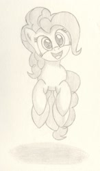 Size: 1200x2050 | Tagged: safe, artist:ramott, pinkie pie, earth pony, pony, bouncing, jumping, looking at you, open mouth, smiling, solo, traditional art