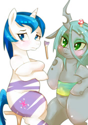 Size: 707x1000 | Tagged: safe, artist:girlieginger, queen chrysalis, shining armor, twilight sparkle, changeling, changeling queen, pony, unicorn, female, horn