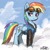 Size: 900x900 | Tagged: safe, artist:johnjoseco, rainbow dash, pegasus, pony, clothes, cloud, cloudy, goggles, jacket, solo