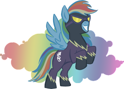 Size: 1123x804 | Tagged: safe, artist:kaizerin, rainbow dash, pegasus, pony, clothes, costume, rearing, shadowbolt dash, shadowbolts, shadowbolts costume, simple background, transparent background