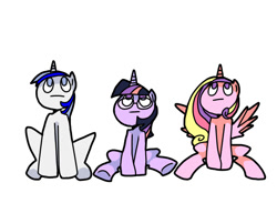 Size: 700x512 | Tagged: safe, artist:mori, princess cadance, shining armor, twilight sparkle, alicorn, pony, unicorn, glasses, pixiv