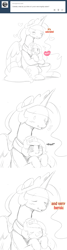 Size: 495x1837 | Tagged: safe, artist:ende26, princess celestia, princess luna, alicorn, pony, cute, cutelestia, filly, heart, hug, lunabetes, monochrome, pouting, scrunchy face, sketch, tumblr, weapons-grade cute, woona, woona knight