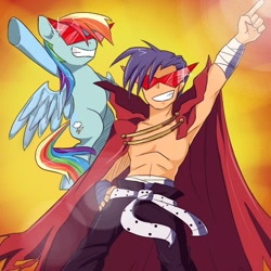 Size: 600x600 | Tagged: safe, artist:keterok, rainbow dash, pegasus, pony, crossover, kamina, tengen toppa gurren lagann