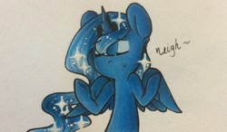 Size: 1828x1068 | Tagged: safe, artist:ponenightingale, princess luna, alicorn, pony, eyes closed, solo, traditional art