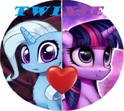 Size: 904x812 | Tagged: safe, derpibooru import, edit, trixie, twilight sparkle, twilight sparkle (alicorn), alicorn, pony, female, lesbian, shipping, twixie