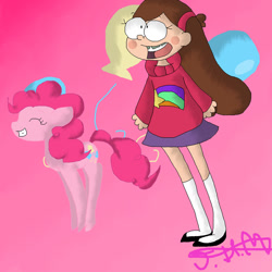 Size: 900x900 | Tagged: safe, artist:queenmoonlight101, pinkie pie, earth pony, pony, crossover, gravity falls, hopping, mabel pines