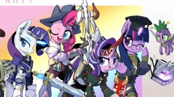 Size: 2000x1108 | Tagged: safe, artist:satv12, derpibooru import, spike, starlight glimmer, trixie, twilight sparkle, twilight sparkle (alicorn), alicorn, dragon, earth pony, pony, unicorn, bard, cropped, fantasy class, female, final fantasy, final fantasy xiv, knight, paladin, scholar, summoner, warrior