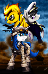 Size: 3300x5100 | Tagged: safe, artist:spiritofthwwolf, octavia melody, shining armor, spitfire, earth pony, pony, unicorn, absurd resolution, clothes, military