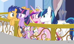 Size: 1080x640 | Tagged: safe, artist:dm29, flash sentry, princess cadance, shining armor, spike, twilight sparkle, twilight sparkle (alicorn), alicorn, dragon, pony, unicorn, crystal castle, crystal empire, episodes from the crystal empire, female, flashlight, male, mare, shipping, straight, tumblr