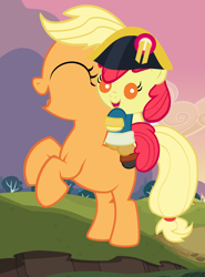 Size: 4000x5400 | Tagged: safe, artist:beavernator, derpibooru import, apple bloom, applejack, earth pony, pony, adorabloom, baby, baby pony, costume, cute, filly, foal, jackabetes, napoleon, napoleon crossing the alps, parody, weapons-grade cute