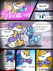 Size: 304x410 | Tagged: safe, artist:kiwi4578, derpibooru import, prince blueblood, trixie, pony, accessory swap, bluetrix, comic, female, male, shipping, straight