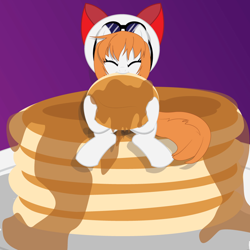 Size: 864x864 | Tagged: safe, artist:dr-whiskey, cornet, cute, giant pancakes, nom, pancakes, ponified, rhapsody: a musical adventure, solo, weapons-grade cute