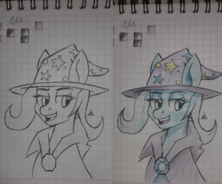 Size: 2160x1800 | Tagged: safe, artist:zachc, derpibooru import, trixie, pony, cape, clothes, colored, graph paper, hat, solo, traditional art, trixie's cape, trixie's hat