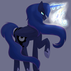 Size: 1600x1600 | Tagged: safe, artist:lunar-march, princess luna, alicorn, pony, crown, crying, gritted teeth, magic, raised hoof, solo, telekinesis