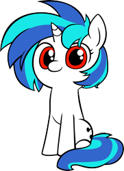 Size: 2000x2770 | Tagged: safe, artist:mythilas, artist:valcron, dj pon-3, vinyl scratch, pony, unicorn, cute, female, filly, high res, hooves, horn, looking at you, mare, red eyes, simple background, sitting, smiling, solo, transparent background, vector, vinylbetes, weapons-grade cute, younger