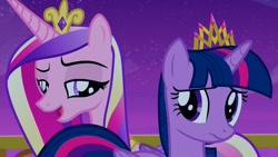 Size: 1920x1080 | Tagged: safe, screencap, princess cadance, twilight sparkle, twilight sparkle (alicorn), alicorn, pony, twilight's kingdom, female, lidded eyes, mare