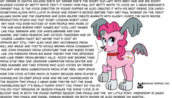 Size: 900x515 | Tagged: safe, artist:paranoidpuppiesinc, pinkie pie, earth pony, pony, cosplay, fourth wall destruction, pound puppies, rebound mcleish, text