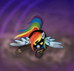 Size: 1243x1181 | Tagged: safe, artist:myhysteria, rainbow dash, pegasus, pony, clothes, cloud, costume, goggles, shadowbolt dash, shadowbolts, shadowbolts costume