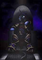 Size: 3508x4961 | Tagged: safe, artist:athos01, princess luna, alicorn, pony, absurd resolution, armor, crossover, grin, konrad curze, night lords, ponified, primarch, solo, throne, warhammer (game), warhammer 40k