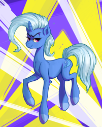 Size: 2900x3600 | Tagged: safe, artist:mazzianz, derpibooru import, trixie, pony, abstract background, lanky, lidded eyes, smiling, smirk, solo