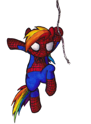 Size: 670x911 | Tagged: safe, artist:darkone10, rainbow dash, pegasus, pony, clothes, costume, crossover, simple background, spider-man, swinging, transparent background