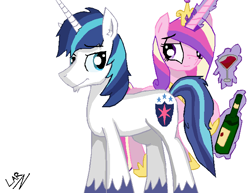 Size: 686x529 | Tagged: safe, artist:artistbrony, princess cadance, shining armor, alicorn, pony, unicorn, wine, wine glass