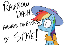 Size: 900x636 | Tagged: safe, artist:strangiesleepy, rainbow dash, pegasus, pony, blue coat, female, mare, multicolored mane, rainbow dash always dresses in style, solo