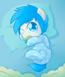 Size: 1605x1896 | Tagged: safe, artist:cuddlehooves, oc, oc only, oc:threadspinner, colt, cute, diaper, footed sleeper, male, pacifier, poofy diaper, solo, weapons-grade cute