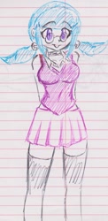 Size: 1084x2224 | Tagged: safe, artist:orochivanus, sonata dusk, equestria girls, alternate hairstyle, clothes, glasses, lined paper, pigtails, shirt, skirt, socks, solo, thigh highs, traditional art, twintails, vest, zettai ryouiki