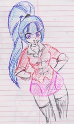 Size: 672x1120 | Tagged: safe, artist:orochivanus, sonata dusk, equestria girls, clothes, lined paper, ponytail, skirt, socks, solo, thigh highs, traditional art, zettai ryouiki